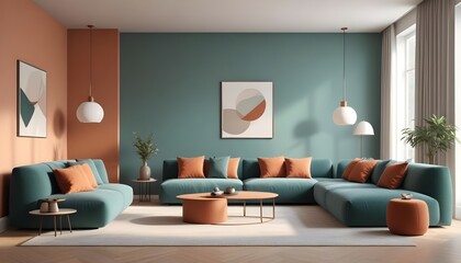 Photo interior modern design room 3D illustration