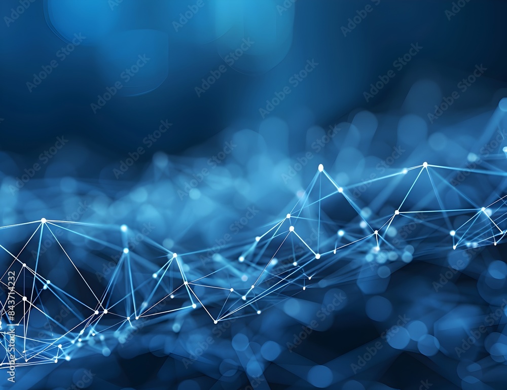 Poster abstract blue background with glowing connections and lines forming a network structure, in the styl