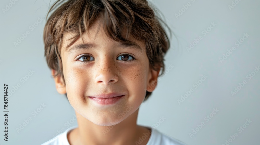 Poster handsome boy smiling at the camera with empty space for text