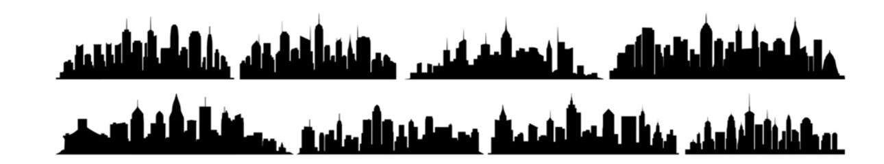 Fototapeta premium City silhouettes set, pack of vector silhouette design, isolated background