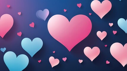 Pink hearts border on blurred background blue theme