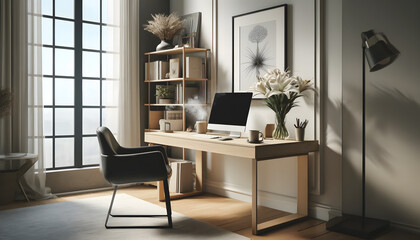 Modern Home Office with Minimalist Design and Natural Light