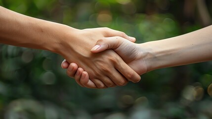 Two hands shaking, symbolizing agreement, partnership, and trust.