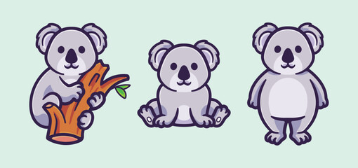 Cute koala bear set pack collection cartoon character vector illustration icon