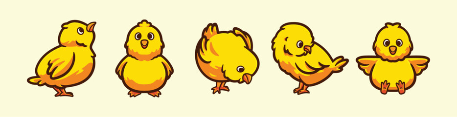 Yellow Little Chick set pack collection cartoon character vector illustration icon