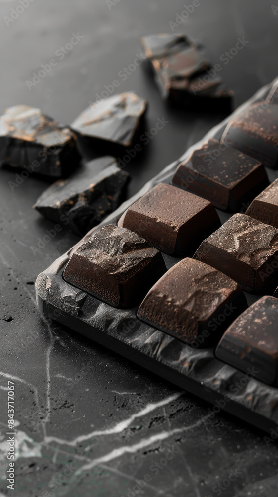 Canvas Prints a tray of chocolate bars with a few pieces of chocolate on the counter