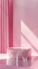Modern Pink Podium with Round Platform and Soft Lighting Effects