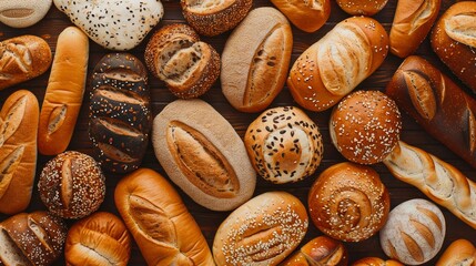 Top view of fresh bakery bread background.
