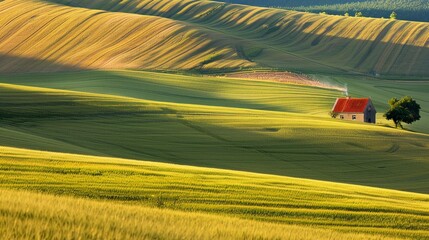 A lonely house in abstract farm land background in countryside.