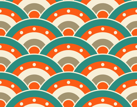Seamless pattern, abstraction, orange rainbow, repetitive. Bright multicolored geometric pattern