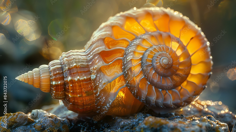 Wall mural macro photograph of a snail shell spiral, texture, detail, nature, macro, shell, slow, animal