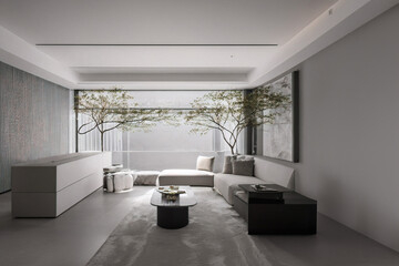 Dark living room interior with black empty wall. Stylish Interior Design Background. Industrial Living Room