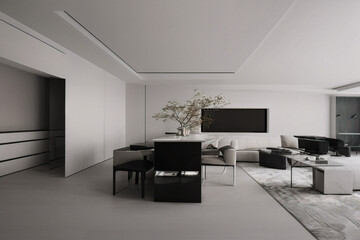 Dark living room interior with black empty wall. Stylish Interior Design Background. Industrial Living Room