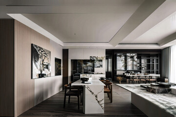 Dark living room interior with black empty wall. Stylish Interior Design Background. Industrial Living Room