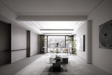 Dark living room interior with black empty wall. Stylish Interior Design Background. Industrial Living Room