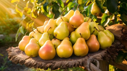 Rustic Harvest Juicy Fresh Pears on Weathered Wood