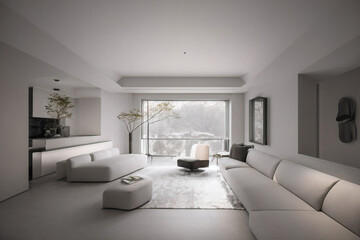 Dark living room interior with black empty wall. Stylish Interior Design Background. Industrial Living Room