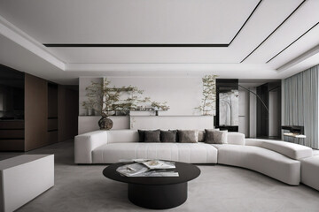 Dark living room interior with black empty wall. Stylish Interior Design Background. Industrial Living Room