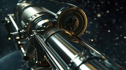 Fototapeta premium Close-Up of Telescope Focusing on Distant Stars: Exploring the Cosmos