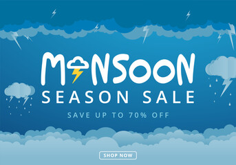 monsoon sale banner with rain background.