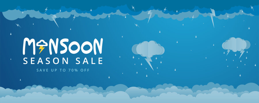 monsoon sale banner with rain background.