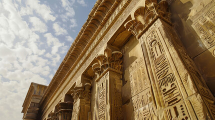 The building has a lot of hieroglyphics on it