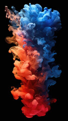 Obraz premium Vibrant red and blue ink clouds swirling together against a black background.