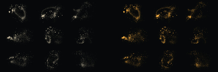 Vector illustration set of realistic gold glitter stardust and white color splatter texture