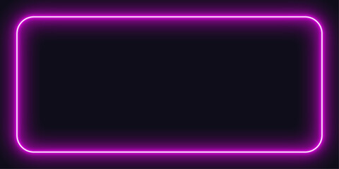 neon rectangle with pink violet color. Isolated on dark blue background near black.  vector bright light element of illustration design.