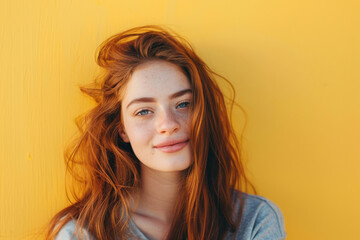 Naklejka premium A close up portrait of a young woman with a subtle smile