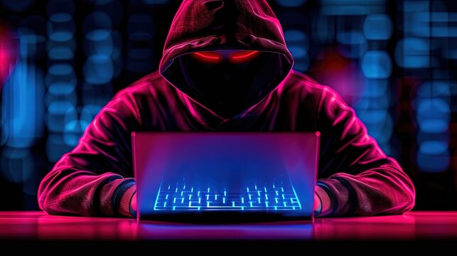 A computer hacker commits crimes in the digital world. Displaying real programming scripts codes and hacking tools. Malware concept. Hacker background.