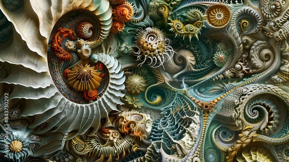 Poster mesmerizing fractal patterns and swirls in vibrant organic shapes and colors