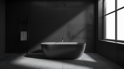Black minimalist bathroom interior 3d rendering : Generative AI