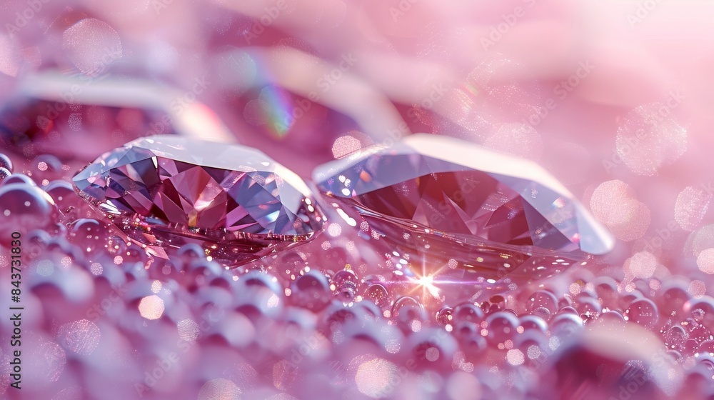 Poster macro shot displays diamonds resting on a reflective surface with a bubble-like texture