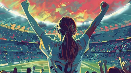 A girl sports fans cheering a sport match