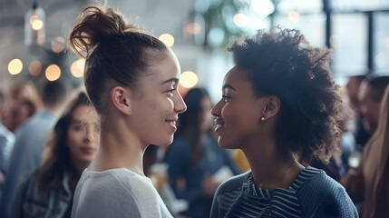 Fototapeta premium Meaningful Unspoken Bond of Human Connection Across a Crowded Room