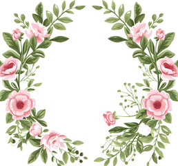 Wreath of flowers frame transparent. Watercolor Wreath of flowers frame with leaves transparent.