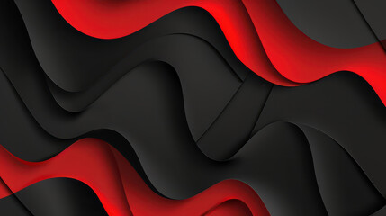 Abstract geometric design with flowing black and red shapes, creating a sleek, bold, and dynamic background.