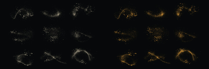 Collection of golden light glitter and white color splatter splash texture background