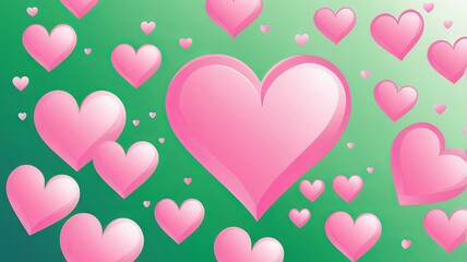 Pink hearts border on green background