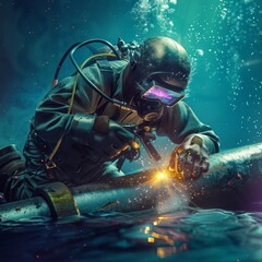 renderer of an underwater pipe welding worke