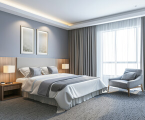 Elegant hotel room interiors with modern furniture. Hotel interior design composition.