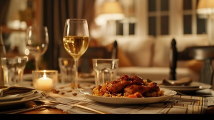 Closeup of food in plate on table in living room : Generative AI