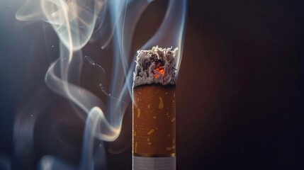 Macro shot of a lit cigarette with smoke, highdefinition, detailed and realistic, health awareness, cause for concern
