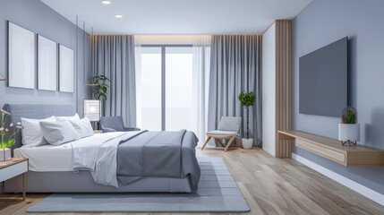 Fototapeta premium Elegant hotel room interiors with modern furniture. Hotel interior design composition.