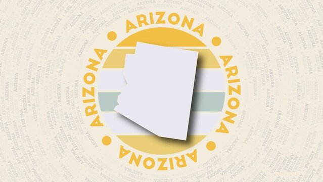 Arizona logo intro. Badge with the circular name and map of the US state. Attractive Arizona round logo animation.