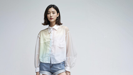 Beautiful Asian and Japanese women in white shirts, fashion, beauty, medical concept