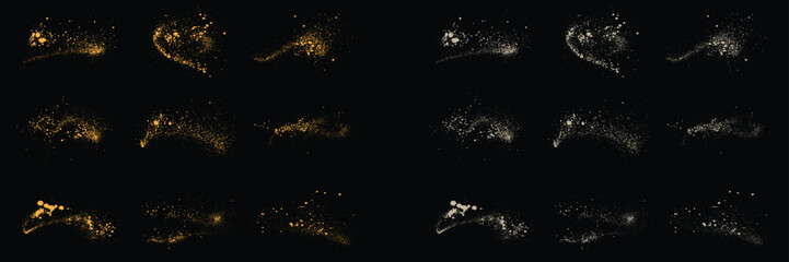 Vector illustration set of gold glitter and white color grunge texture effect