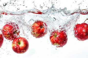 Apples falling in water
