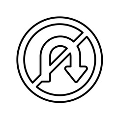 No U-Turn Sign Icon for Traffic Regulations, Road Safety, and Driving Directions Graphics